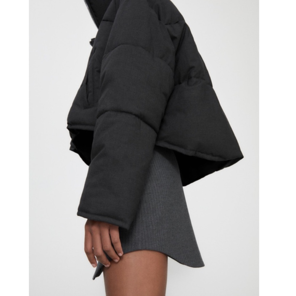 NEW Zara Contrasting High Neck Double Collar Puffer in Grey Size XS - Picture 6 of 16